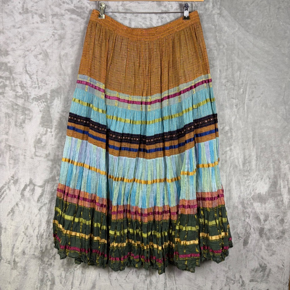 Vintage Coldwater Creek Bohemian Skirt Tiered Maxi Large Artsy Festival Peasant